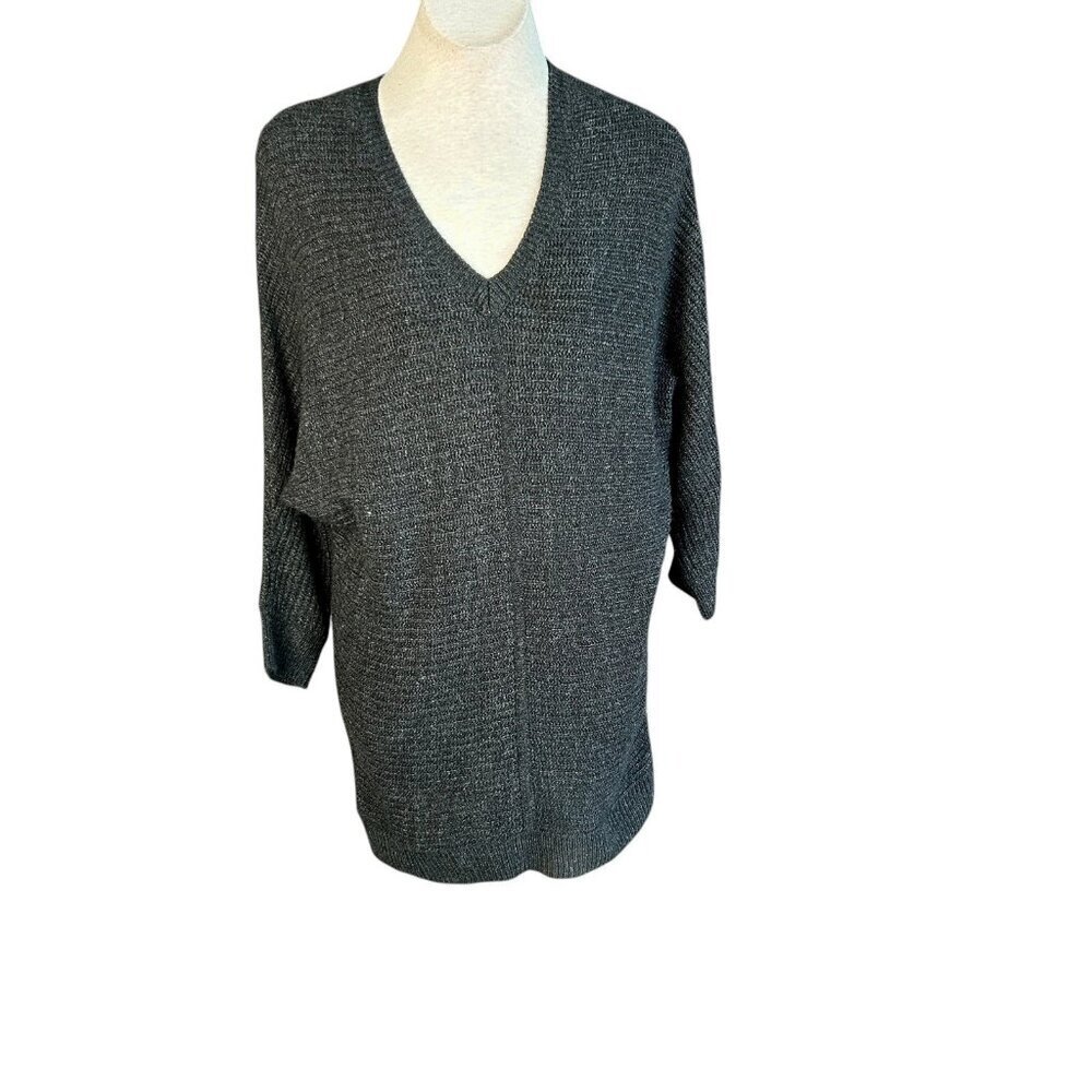Ellen Tracy Sweater Dress Gray V neck Long Sleeve Knit Size Small
